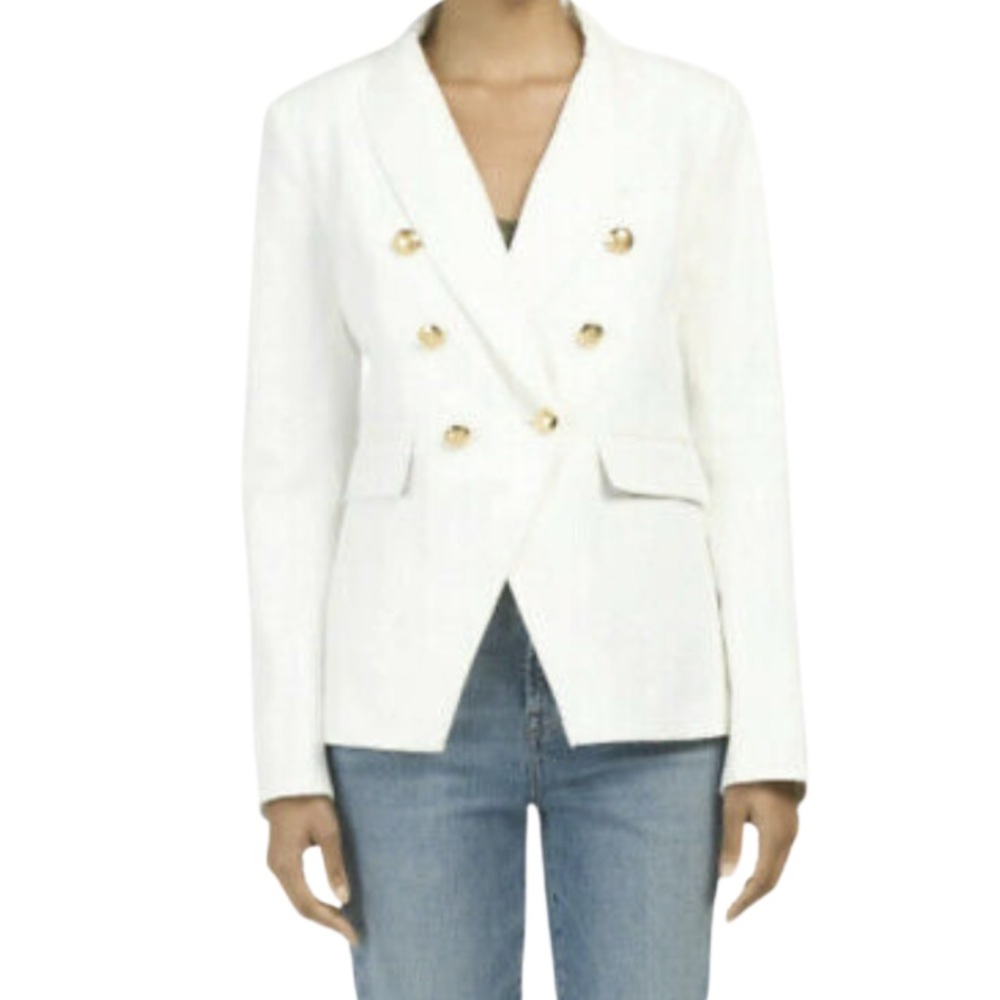 Kourt White Double Breasted Gold Button Blazer